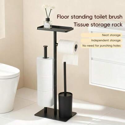 1 pezzo Portarotolo da terra + Portafazzoletti verticale in acciaio inossidabile + Porta scopino da bagno, Supporto multifunzionale 3 in 1 per hotel e bagno