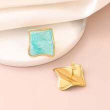 New Stylish Asymmetrical Square Stud Earrings, Colorful Drip Oil Geometric Element Earrings, Enamel Colored Earrings, Versatile Personalized Earrings Suitable For Women, Elegant Jewelry For Weddings, Parties, Carnivals, Christmas, Valentine's Day, Mother's Day, Suitable For Daily Wear And Gatherings - Gold - View 4
