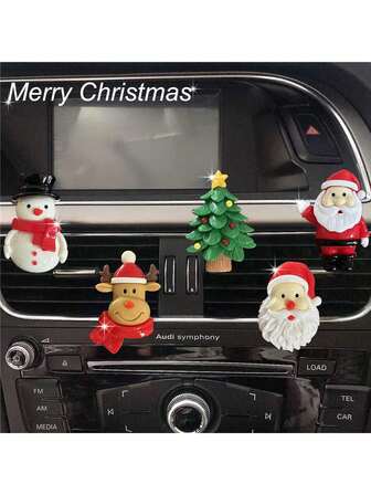 2/3 圣诞麋鹿雪人圣诞树汽车香薰夹汽车出风口装饰品圣诞汽车香氛装饰节日礼物。