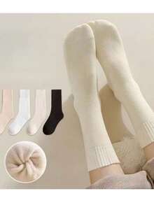 12 pares de calcetines por encima de la rodilla para mujer, multicolor, con forro de felpa mezclada tipo lana, de unicolor, de estilo clásico y de moda, adecuados para otoño/invierno, estilo Y2K, cálidos