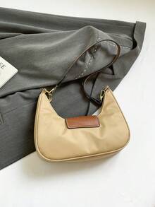 Nuova borsa a tracolla monospalla in stile patchwork per autunno/inverno, borsa a tracolla retrò a mezzaluna, borsa a mano in stile patchwork, borsa a forma di raviolo, borsa a forma di corno di bue, borsa versatile per pendolari, borsa da donna per uso esterno, borsa della spesa, borsa da portare sotto braccio, borsa a mezzaluna - Cachi - Visualizzare 8