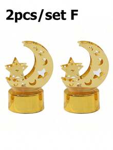 1/2/3pcs Creative Realistic LED Iron Art Moon & Star Electronic Candles, Battery Powered Flameless Candle Lights For Indoor Home Decor, Suitable For Wedding, Party, Holiday, Tabletop, Bedroom Decoration, Ramadan Decoration