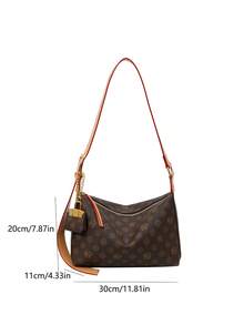 女士大容量休闲字母印花挂袋斜挎包，简约优雅撞色宽肩带单肩包，复古时尚街头风手提包，适合购物、聚会、度假 - 咖啡棕 - 查看 5