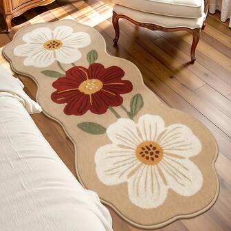 1 pieza Alfombra con diseño de estampado floral lindo, alfombra de lado de cama, textura suave y esponjosa, adecuada para sala de estar, dormitorio, cocina, alfombra decorativa para fiestas, alfombra de lado de cama, atractiva para todo el año, ideal para uso en interiores