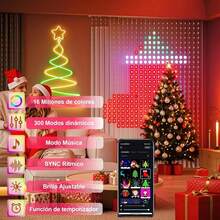 Cortina de Luces LED*, RGB Dinámicas de Cascada de Luces, Luz Decorativas Inteligentes con Control de APP + Remoto IR, 400 LEDS, IP65 Impermeable,para Navidad,, Cumpleaños, Boda - 1 - Ver 2