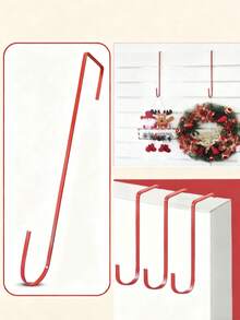 Gancho ajustable para corona de Navidad, gancho de hierro metálico decorativo para puerta, gancho de forja navideño sin perforación, gancho extendido para colgar coronas de Navidad, ganchos extendidos para colgar ropa en tiendas - Rojo - Ver 2