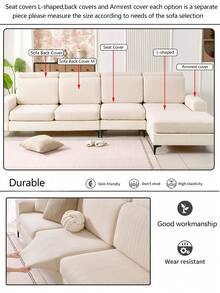 1件装弹力沙发套，加厚保暖防滑全包覆式沙发座套，四季皆宜，布艺沙发套，可机洗，防尘，宠物友好，卧室、办公室、客厅装饰性沙发保护套，适用于1/2/3/4人座及L型沙发 - 米色 - 查看 10