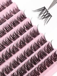 80 szt. rzęs w kępkach, pojedyncze rzęsy o pełnej objętości, naturalny wygląd, skręt D, 8-16 mm, sztuczne rzęsy DIY