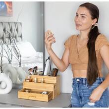 Hair Tool Organizer- Bamboo, Blow Dryer Holder, Bathroom Countertop, Vanity Caddy Storage Stand For Accessories, Makeup, Toiletries - 預設 - 查看 7