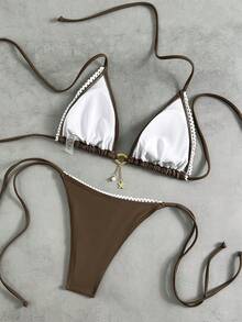 Bộ bikini hai mảnh hở lưng, chất liệu kaki co giãn cao, kiểu dáng thanh lịch thường ngày dành cho nữ. - màu nâu - Xem 4