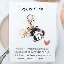 1件/7件/14件套可爱卡通猫咪雏菊钥匙扣套装，附赠“谢谢”和口袋抱抱励志卡片，时尚动物花卉吊坠，可挂在车钥匙和包包上，是送给家人和朋友的贴心礼物。 - 彩色 - 查看 19