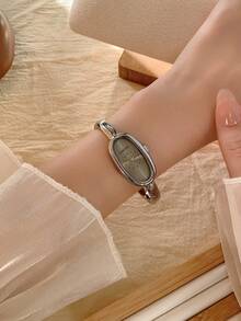 1pc Vintage Luxury Gold/Silver Color Petite Women Bracelet Watch, Fashionable Minimalist Elegant Quartz Watch, Suitable For Daily Wear, Birthday Gift - 銀色 - 查看 2