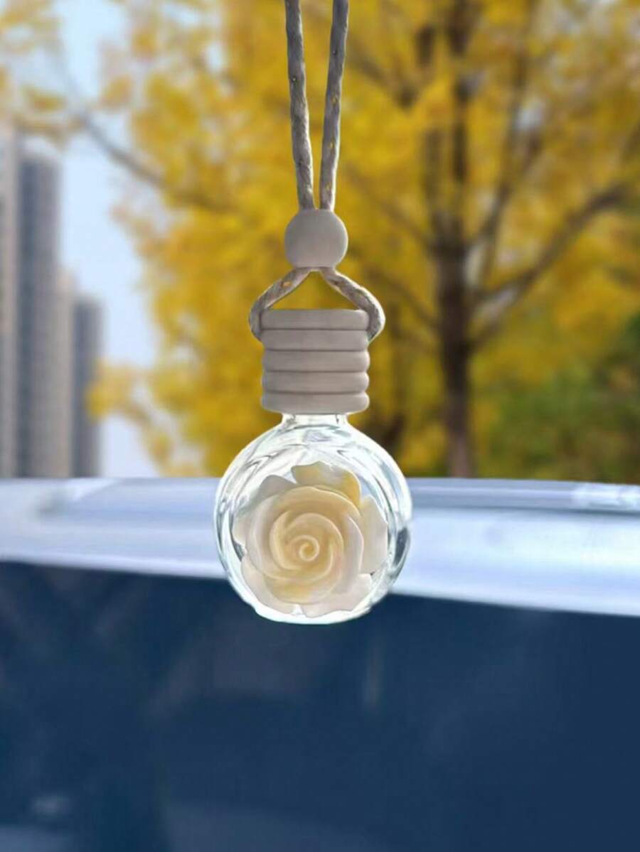 1pc Flower Perfume Bottle Car Rearview Mirror Hanging Decor, Fragrance Diffuser Accessory, Suitable For Men And Women - Multicolor - View 1