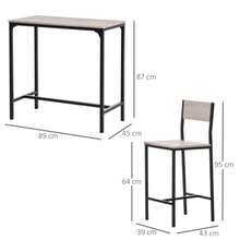 HOMCOM Bar Table With 2 Chairs, 3-Piece Table Set, Bar Stool, Natural And Black MDF, 89 X 45 X 87 Cm, For Kitchen And Dining Room - Khaki - View 3