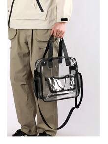 Large Capacity Stadium Approved Transparent PVC Tote Bag Shoulder Bag Clear Bag Sport Bag Lightweight Daily Crossbody Bag For Women/Unisex Waterproof Handbag For Concert Sport School Swimming Travel Vacation See Through Storage Bag - 黑色 - 查看 6