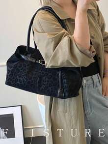 1 chiếc túi xách đeo vai cỡ lớn in họa tiết da báo, kiểu dáng thời trang với khóa nam châm, phù hợp cho nữ giới, sinh viên, người trẻ tuổi đi làm, lý tưởng cho công việc, kinh doanh, đi lại, đi học và các dịp khác. - màu đen - Xem 5
