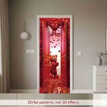 1 pieza Cubierta de puerta plana 2D Oso rojo de San Valentín Banner de rosa de la habitación Cubierta de puerta de poliéster, decoración de habitación, banner colgante de fiesta, decoración navideña, suministros de fiesta, decoración de interiores. - Multicolor - Ver 3