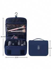 1 pieza Bolsa de aseo de viaje impermeable y grande con gancho, organizador de maquillaje plegable para cosméticos, cuidado de la piel, maquinillas de afeitar, artículos de cuidado personal, bolsa colgante de artículos de tocador de varios colores, bolsa espaciosa de artículos esenciales de viaje para mujeres/hombres - Azul - Ver 3
