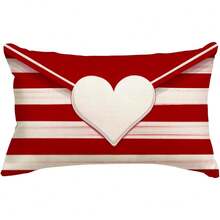 1PC Striped Envelope Red Heart Valentine's Day Pillowcase, 12x20 Inch Red And White Anniversary Wedding Sofa Cushion Cover, Single-Sided, Pillow Insert Not Included - Red and White - View 6