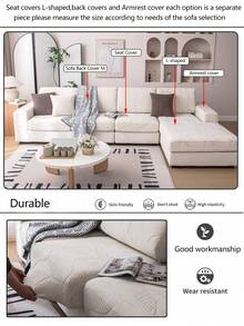 1件装四季通用弹力沙发套，防滑防溅全覆盖加厚面料沙发座垫套，清爽沙发毯，可机洗，防尘，防褪色，适用于L型沙发和1/2/3/4人座沙发。 - 米色 - 查看 11