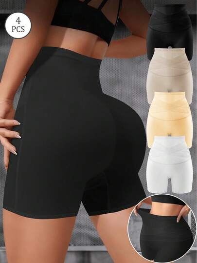 QUASTI 4pcs Women High Waist Briefs, Cross Strap Design, Anti-Flashing, Abdomen Control, Comfortable Fit, Breathable, Size S-XXL, Ideal Gift Choice