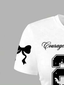 少女数字印花圆领短袖上衣和泡泡裙套装 - 白色 - 查看 3