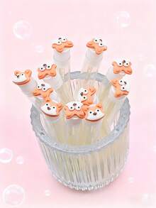 1/3/5/7pcs Cute Animal Cartoon Eyelash & Eyebrow Brushes, Portable Tube Makeup Brushes With Transparent Case, Bee, Rabbit, Calf, Fox Pattern - Multicolor - View 4