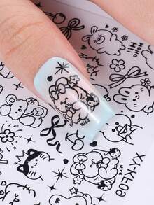1pc Rabbit, Cat, Dog Nail Art Stamping Plate, Cute Cartoon Animal Design Y2K Style Nail Art Stamping Template, Nail Art Accessories, DIY Nail Salon, Nail Art Supplies