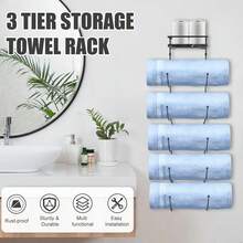 LZYMSZ Wall Mounted Bathroom Towel Rack 5 Tier Design, Metal Rolled Towel Holder With Marble Shelf, Multi Purpose Storage Organizer For Bathroom, Kitchen And Bar Decor, Space Saving Style, Black - 黑色 - 查看 5