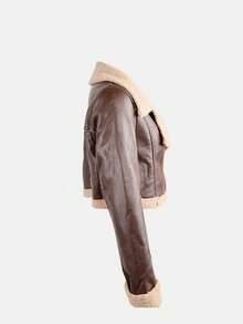 Apperloth A 街头风翻领拉链袖口泰迪绒内衬PU皮短款摩托车夹克