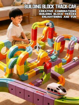 Juego de tren eléctrico STEM para niños de 3 a 5 años | Vías de empalme de bloques, tren de circulación eléctrica a juego | Vías de empalme de bloques KlickRail 32/48 piezas | Adecuado para regalos de Halloween, Navidad y Acción de Gracias