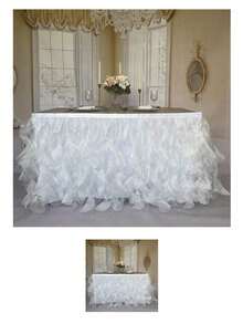 4 pies/6 pies/8 pies/9 pies/14 pies Faldas de mesa de organza, faldas de mesa rizada, faldas de mesa de sauce llorón, adecuadas para mesas de comedor rectangulares o redondas, para duchas nupciales, cumpleaños, fiestas de boda, banquetes, faldas de mesa para pasteles, decoración del hogar. - Multicolor - Ver 130