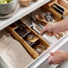 Joseph Joseph DrawerStore Compact Utensil Organizer For Kitchen Drawer Silverware, Flatware Tray, Small, Bamboo - ColorB - 查看 5