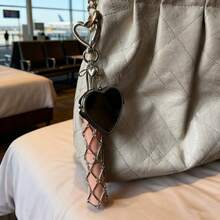 Metal Lipstick Holder Clip-On, With Replaceable Stainless Steel Mesh Bag, Heart & Star Decorated Lipstick Case Keychain, Includes Mini Mirror, Fashionable Hanging Decor For Lipstick & Cosmetics, Stylish Bag Charm For Purse & Wallet, Portable Makeup Accessory For Women, Girls, Beauty Enthusiasts & Gift Givers - Silver - View 6