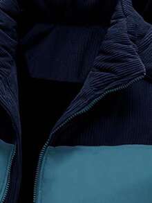 男士秋冬撞色加厚保暖户外运动休闲连帽羽绒服 - 藏蓝色 - 查看 5