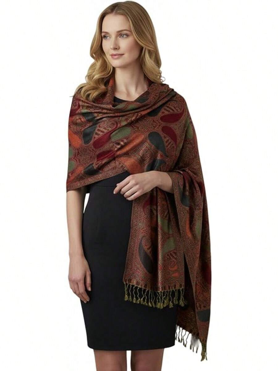 Bufanda de pashmina de paisley para mujeres PASKMLNA - A18-22 Gris moca - Ver 1