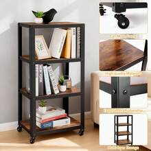 4-Tier Industrial Storage Shelf With Wheels, 90cm Tall Rustic Brown & Black Metal Wood Bookcase For Home Office, Multi-Functional Display Rack - 1 - Xem 2