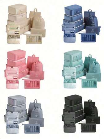 9pcs/Set Travel Luggage Organizer Set - Packing Cubes, Toiletry Bag, Compression Pouches, Garment Bags, Cosmetic Bag, Shoe Bag, Laundry Bag, Ideal For Cosmetics, Skincare, Makeup, Jewelry, Stationery, Electronics, Holiday Gift