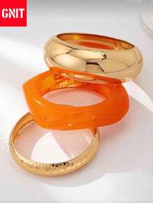 Bộ 3 chiếc vòng tay acrylic bán trong suốt, thiết kế độc đáo, đa năng, phù hợp cho nữ giới. - Hoa văn rắn tròn vàng rộng + cam xoắn + vàng tròn vừa - Xem 3