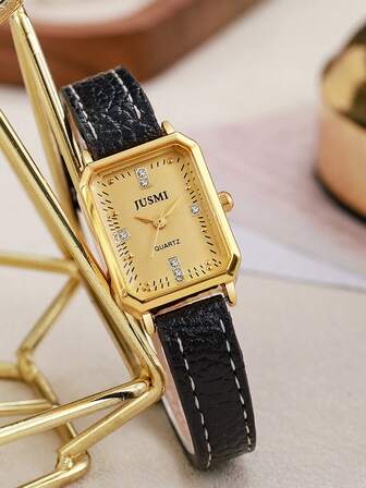 1块方形罗马数字表盘竹节表带石英表，适合作为生日礼物、开学季礼物、暑假礼物（无表盒）