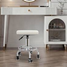 Ergonomischer Rollhocker mit Rückenlehne, 360° Drehbar & Höhenverstellbar, Komfortabler PU-Leder Arbeitshocker mit Rollen für Friseur, Kosmetik, Tattoo, Praxis & Büro Weiß - Weiss - Übersicht 11