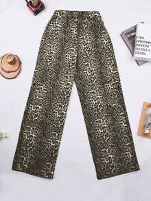 Y2K 美国新款复古高街豹纹斜口袋直筒休闲工装裤