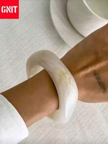 GNIT 3pcs Exaggerated Asymmetrical Resin Semi-Transparent Bracelet Set For Women, Versatile - Ti-transparent Coffee + Twisted Rice + Gold Wide Round - View 4