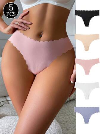 5Pcs Seamless Thongs For Women Sexy Panties No Show Thong Underwear, Stretch Breathable Ladies Thong, Breathable Panties For Women, Traceless Thongs Panties, Comfy G String Sexy Briefs Comfortable Knickers Panty Underpants Panties