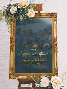 Personalized Wedding Stickers - Customized Bride & Groom Names And Date, Elegant Gold Font With Floral Arch Design, Suitable For Mirror, Wedding Board Etc, Bride & Groom Name And Wedding Date Labels, Wedding Party - Multicolor - View 3