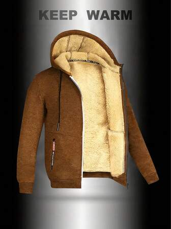 Men's Casual Thick Fleece Hoodie Jacket, Long Sleeve, Fashion Versatile Style, Warm Fuzzy Lining, Comfortable Skin-Friendly Premium Fabric, Essential For Commuting & Outdoor Wear