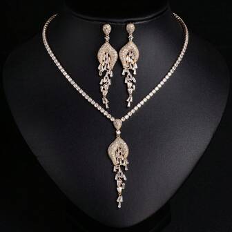 1 Set de Aretes y Collar de Joyería de Mujer en Dorado/Plateado/Multicolor, Adecuado para Damas, Novias, Damas de Honor, Festivales, Fiestas, Bodas, Banquetes, Regalo de Joyería de Moda