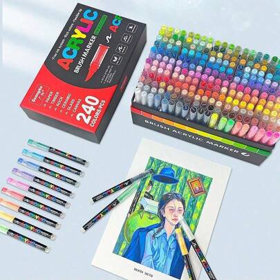 Bút dạ acrylic lỏng GuangNa 360/288/240 màu, Bút dạ vẽ tranh chuyên nghiệp cho học sinh, Bút dạ vĩnh viễn chống nước có thể pha trộn dùng cho đá, thủy tinh, gốm sứ, nghệ thuật cơ thể, gỗ, món quà tuyệt vời cho bạn bè và gia đình