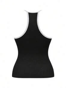 FlowZen Damen Neuer Kontrast-Farbiger V-Ausschnitt Rippenstrick Trägerhemd, Dehnbarer figurbetonter dünner Träger Yoga Top, Sexy Layering Trägerhemd, Lässiges Fitness Sport Tanktop, Geeignet für Valentinstag Date, Yoga Training, Alltag Lässig, Date Outfit, Neujahrausflug, Frühling Layering, Treffen mit Freunden - Schwarz und Weiss - Übersicht 8