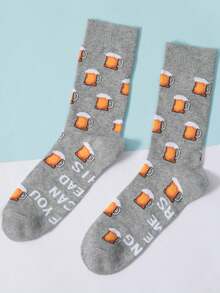 Men Beer Pattern Socks, Fall - Light Grey - View 7